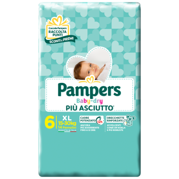 pampers baby dry - xl extralarge taglia 6 (15+ kg) 14 pannolini